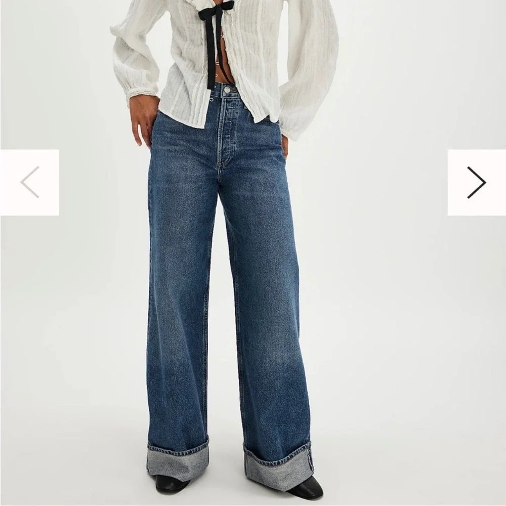AGOLDE Dame High Rise Wide Leg Jeans‎ Dark Indigo Blue 24